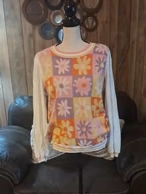 Fate Charlotte Cotton Floral Block Print Swiss Dot Long Sleeve Textured Boho